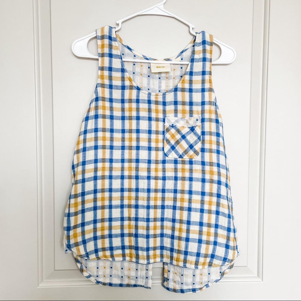 Anthropologie Maeve Linen Plaid Slit-back Tanktop XS